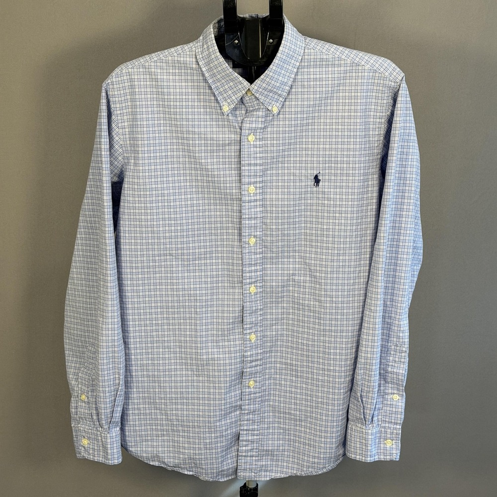 Ralph Lauren Shirt Mens XL Blue Check Oxford Button Down Long Sleeve Cotton